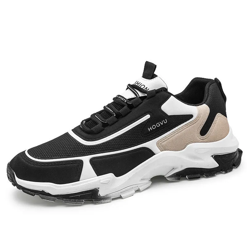 Men's breathable mesh running shoes with injection moulded sole, front lace-up, black and blue colour, size 39-44