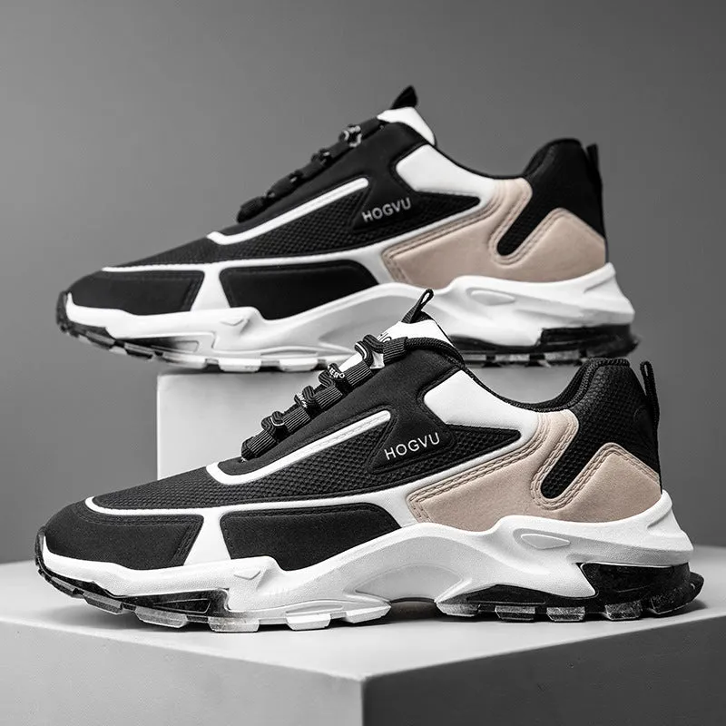 Men's breathable mesh running shoes with injection moulded sole, front lace-up, black and blue colour, size 39-44