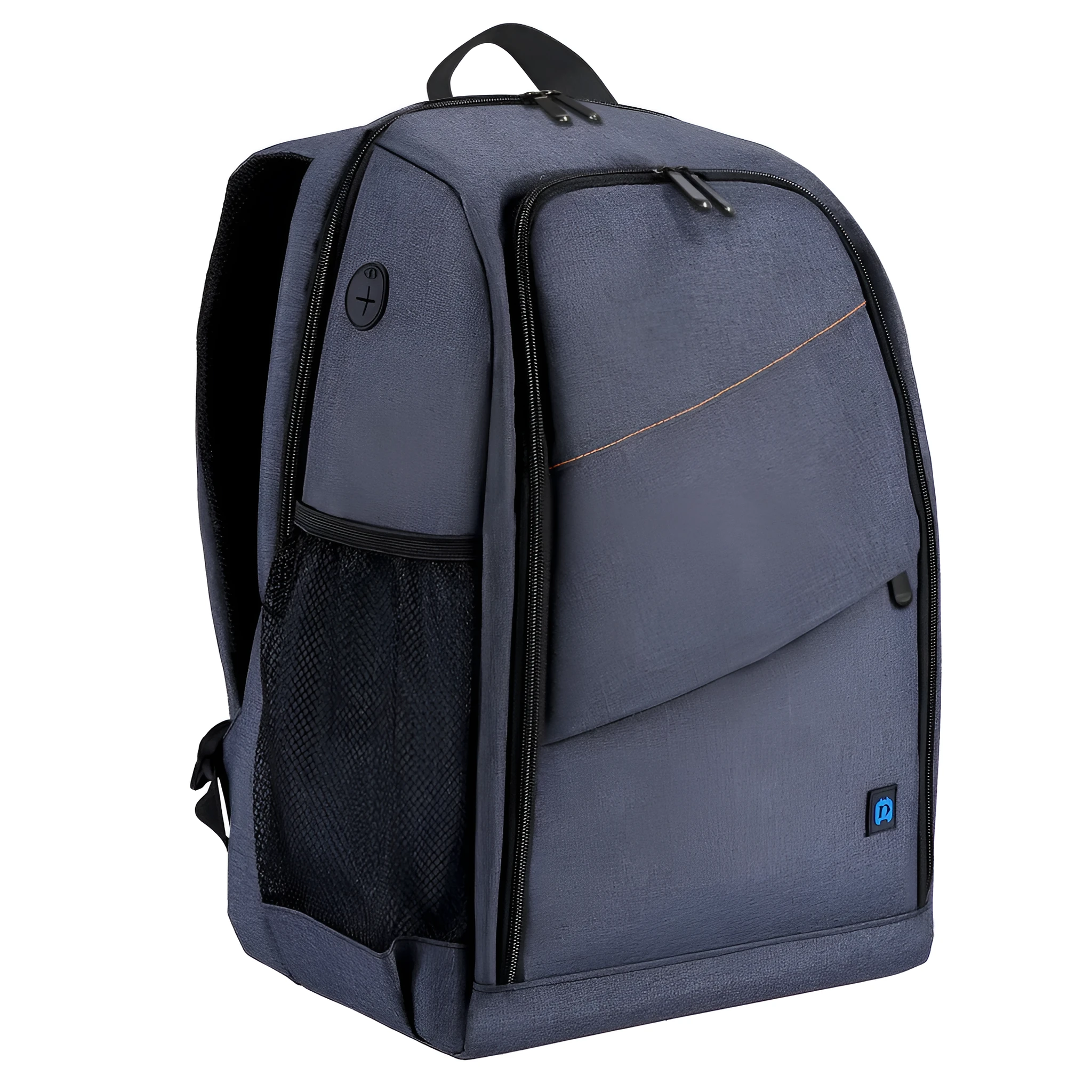 Black cotton outdoor photography mountaineering bag 20L with straps on a rocky hiking trail