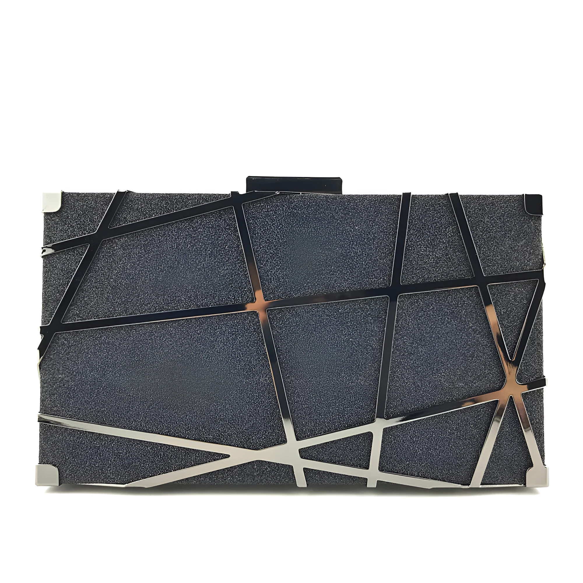 Women's small square glitter chain shoulder bag with lock closure, gold colour, on display