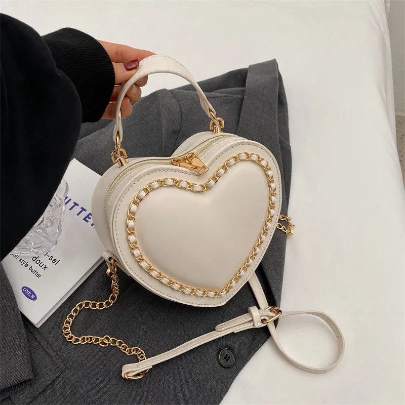 Women's PU chain shoulder messenger bag in beige with internal phone pocket and file bag