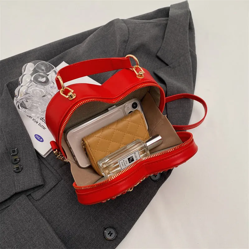 Women's PU chain shoulder messenger bag in beige with internal phone pocket and file bag