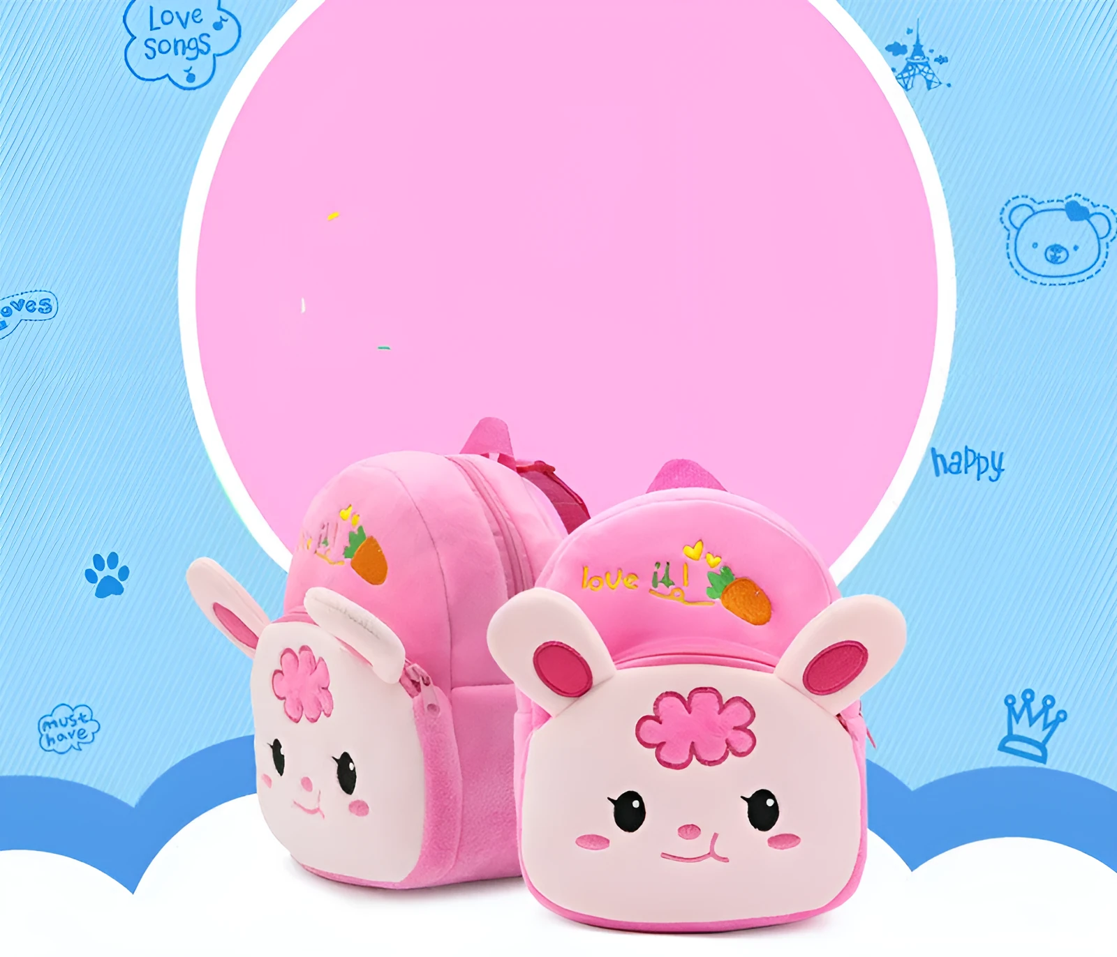 Soft plush backpack with cartoon Radish Rabbit design, small size, anime pattern, polyester lining