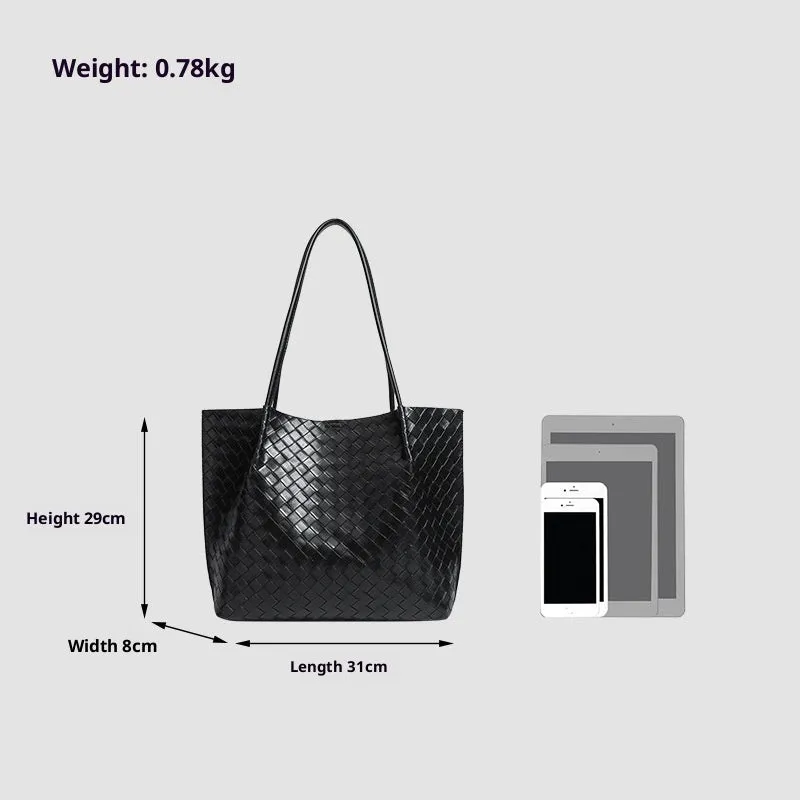 Women's PU tote bag in Black New with woven front detail and short handles