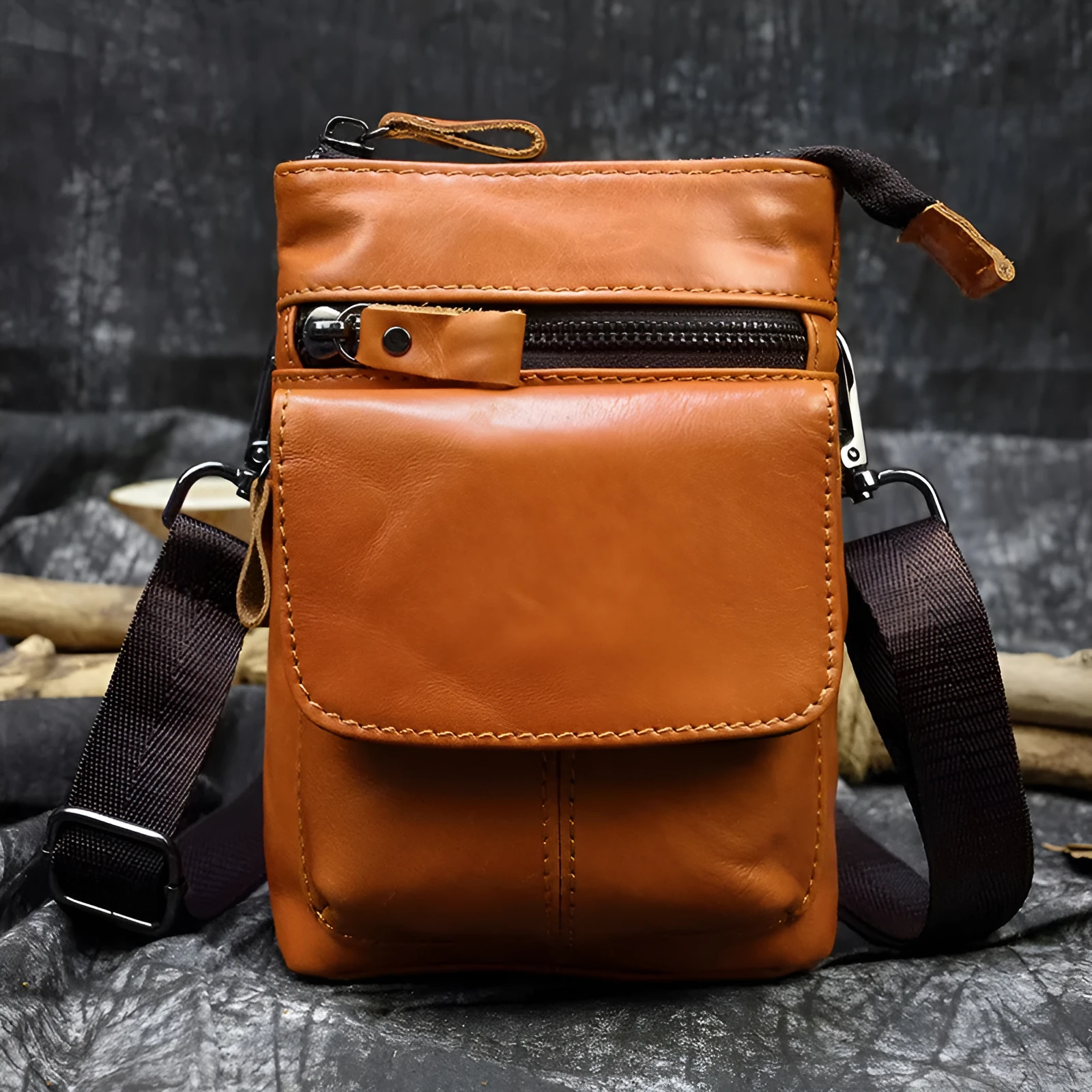 Men's crazy horse leather belt bag first layer cowhide solid colour 18x12x4.5cm crossbody bag urban simplicity style