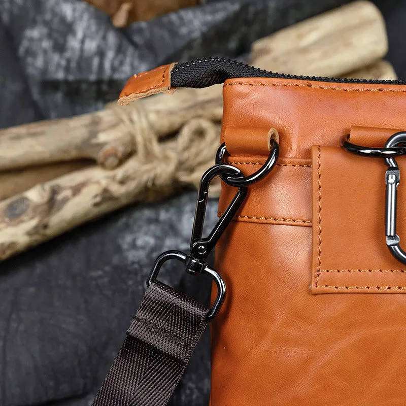 Men's crazy horse leather belt bag first layer cowhide solid colour 18x12x4.5cm crossbody bag urban simplicity style