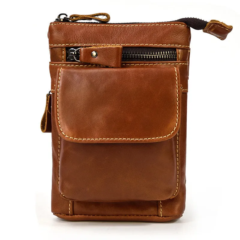 Men's crazy horse leather belt bag first layer cowhide solid colour 18x12x4.5cm crossbody bag urban simplicity style