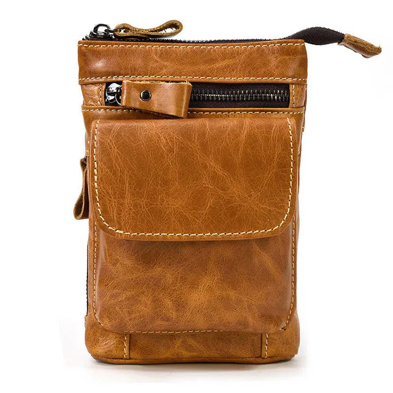 Men's crazy horse leather belt bag first layer cowhide solid colour 18x12x4.5cm crossbody bag urban simplicity style