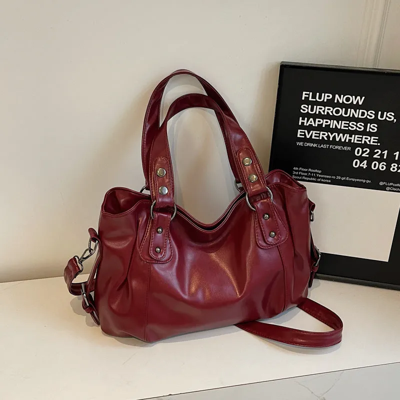 Large capacity women's messenger bag in soft PU leather, horizontal square shape, with double shoulder straps, available in multiple colours