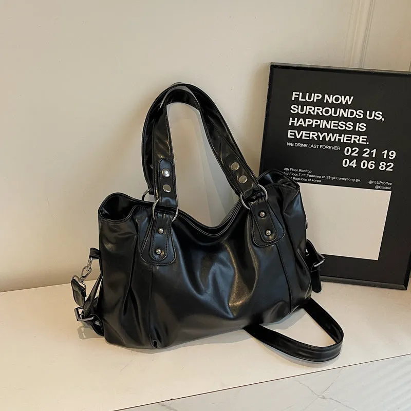 Large capacity women's messenger bag in soft PU leather, horizontal square shape, with double shoulder straps, available in multiple colours