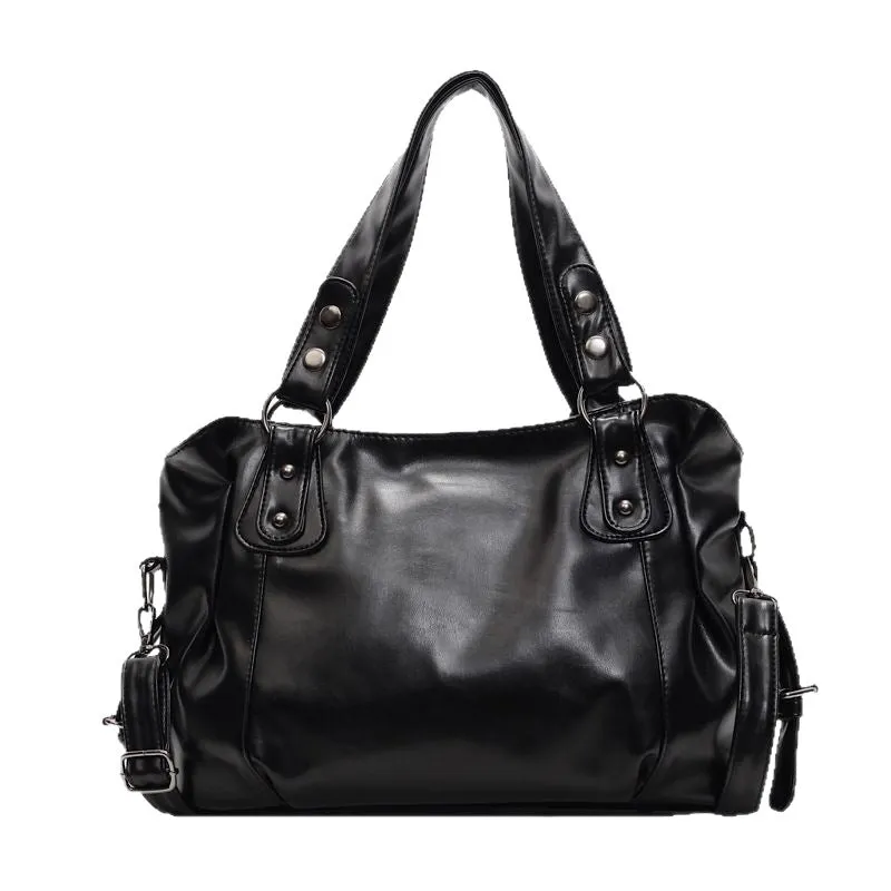Large capacity women's messenger bag in soft PU leather, horizontal square shape, with double shoulder straps, available in multiple colours