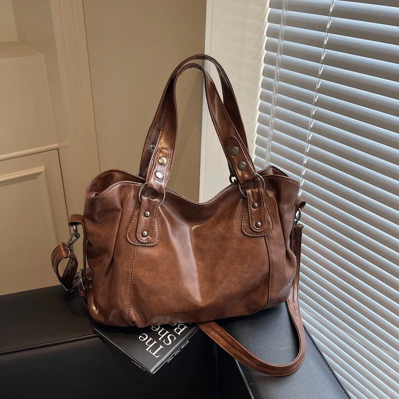 Large capacity women's messenger bag in soft PU leather, horizontal square shape, with double shoulder straps, available in multiple colours