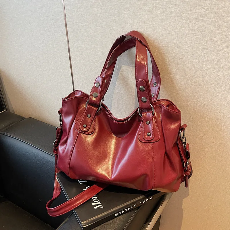 Large capacity women's messenger bag in soft PU leather, horizontal square shape, with double shoulder straps, available in multiple colours