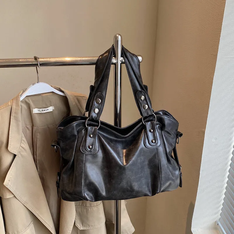 Large capacity women's messenger bag in soft PU leather, horizontal square shape, with double shoulder straps, available in multiple colours