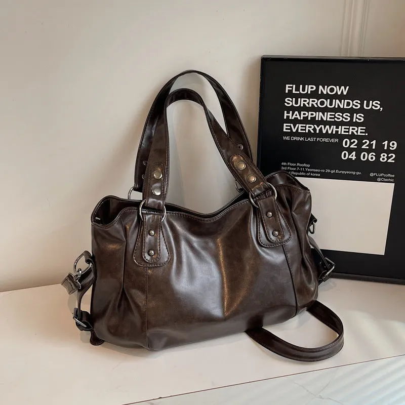 Large capacity women's messenger bag in soft PU leather, horizontal square shape, with double shoulder straps, available in multiple colours
