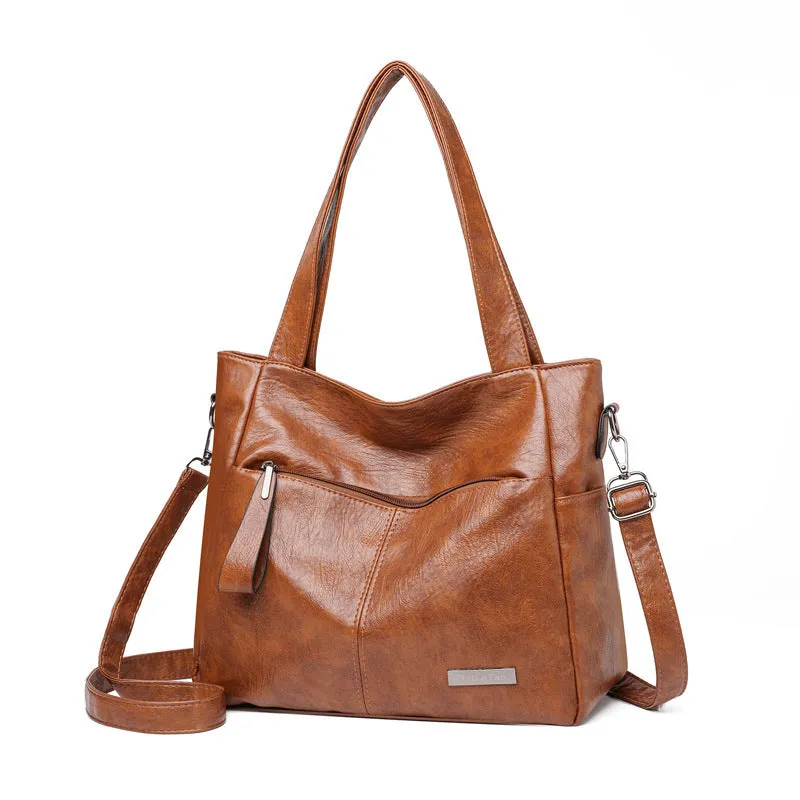 Retro large capacity underarm shoulder bag in PU material with sandwich pocket outer bag, horizontal square shape, available in multiple colours for daily matching