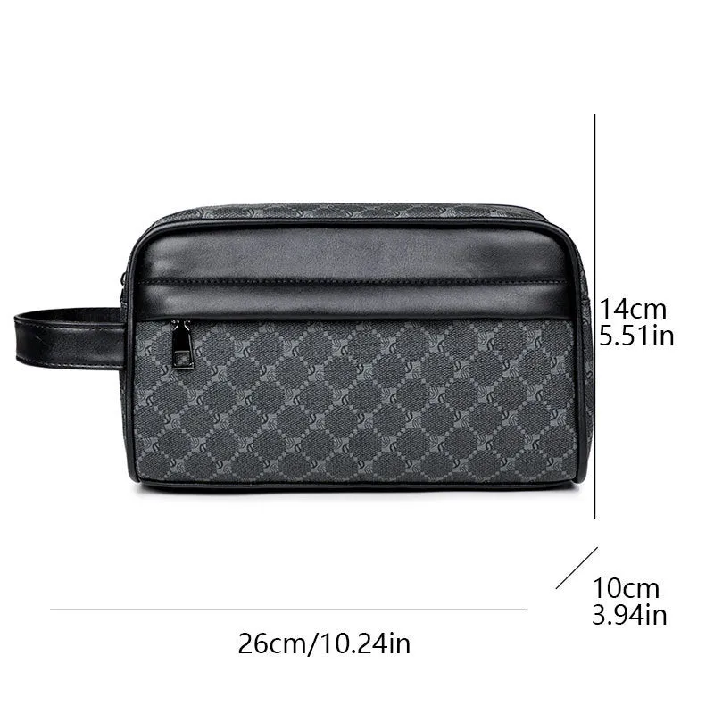 Men's vintage plaid printed PVC ultra-light waterproof crossbody handbag in Black Peach Heart colour