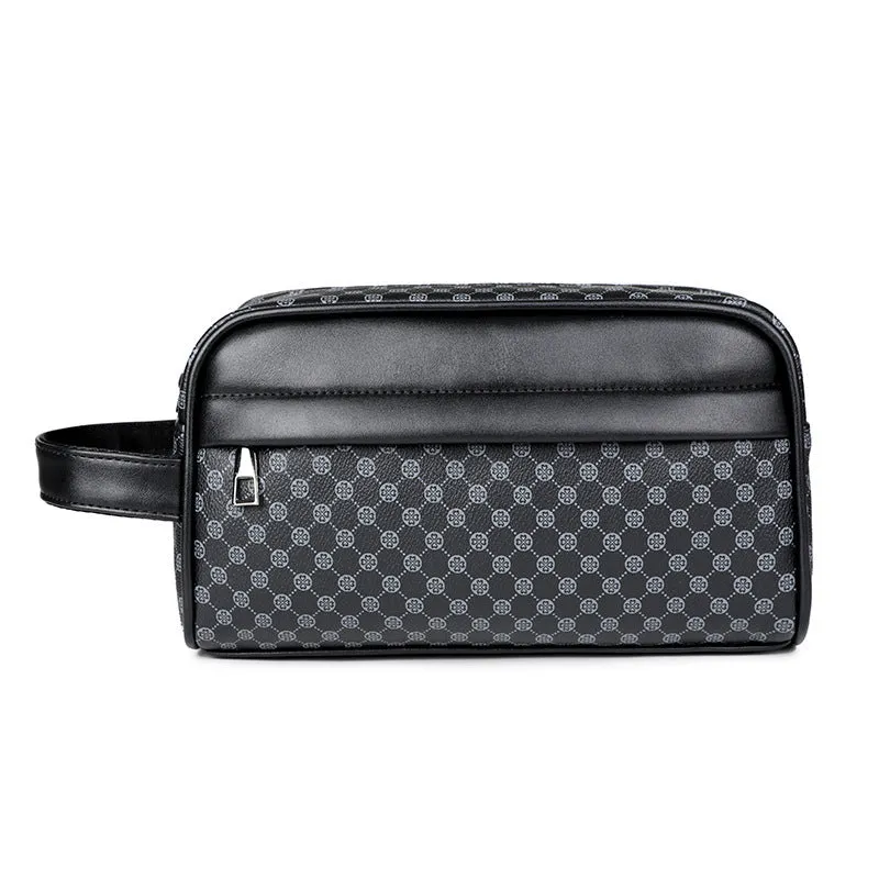 Men's vintage plaid printed PVC ultra-light waterproof crossbody handbag in Black Peach Heart colour