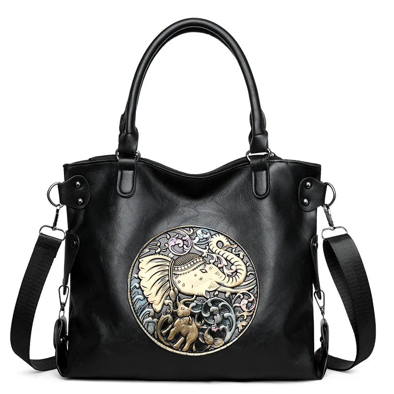 Retro Chinese style soft bread leather crossbody bag, horizontal square shape with stitching, brown and black colour options