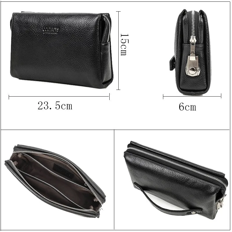 Black Angel first layer cattlehide leather men wallet in black solid colour with card slots