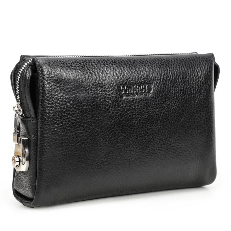 Black Angel first layer cattlehide leather men wallet in black solid colour with card slots