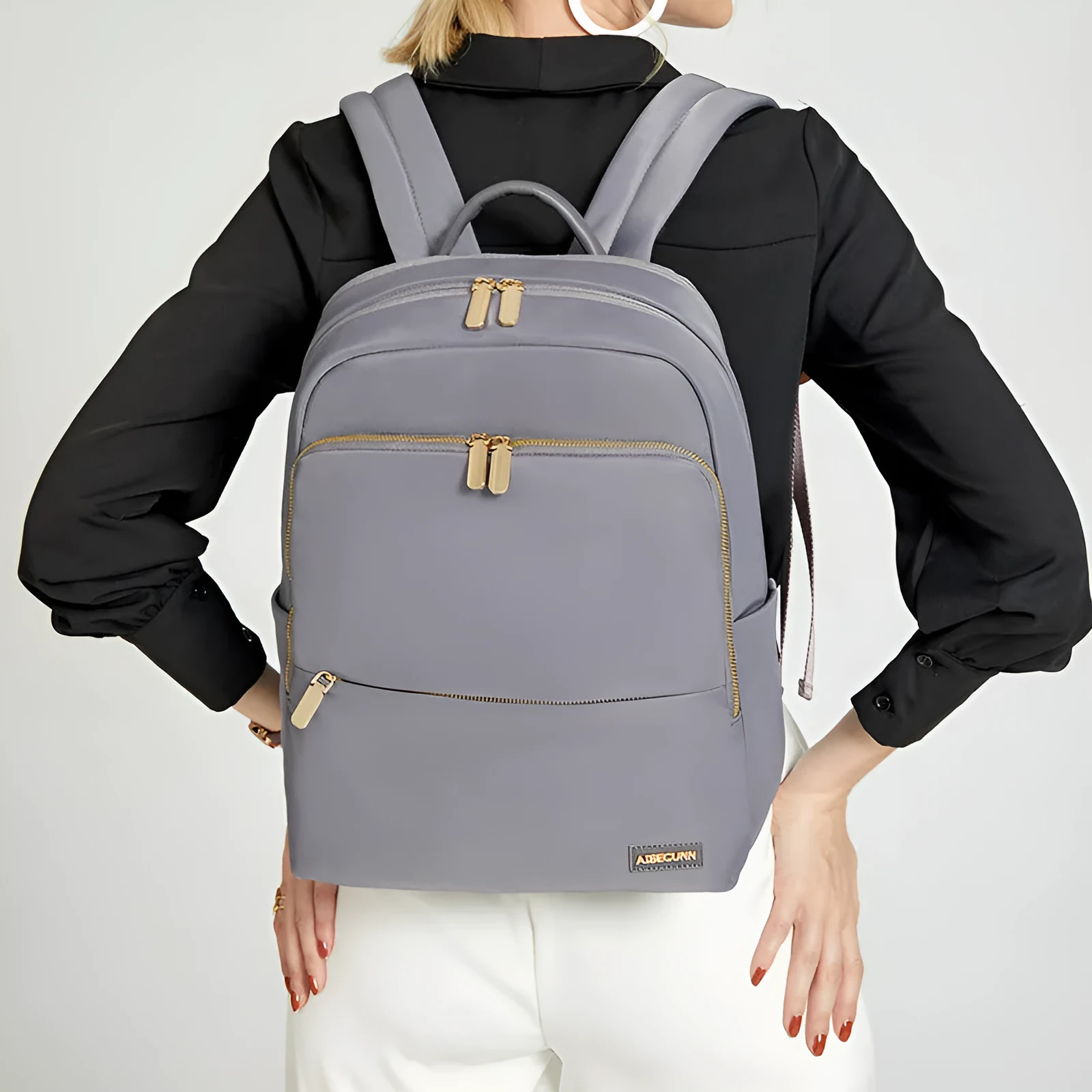 Oxford cloth women's backpack in black colour with padded straps and large main compartment