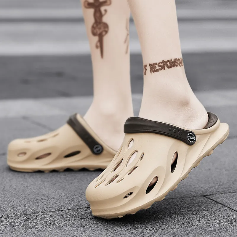 Indoor outdoor dual-use lazy beach sandals for men in gray EVA with injection moulded construction