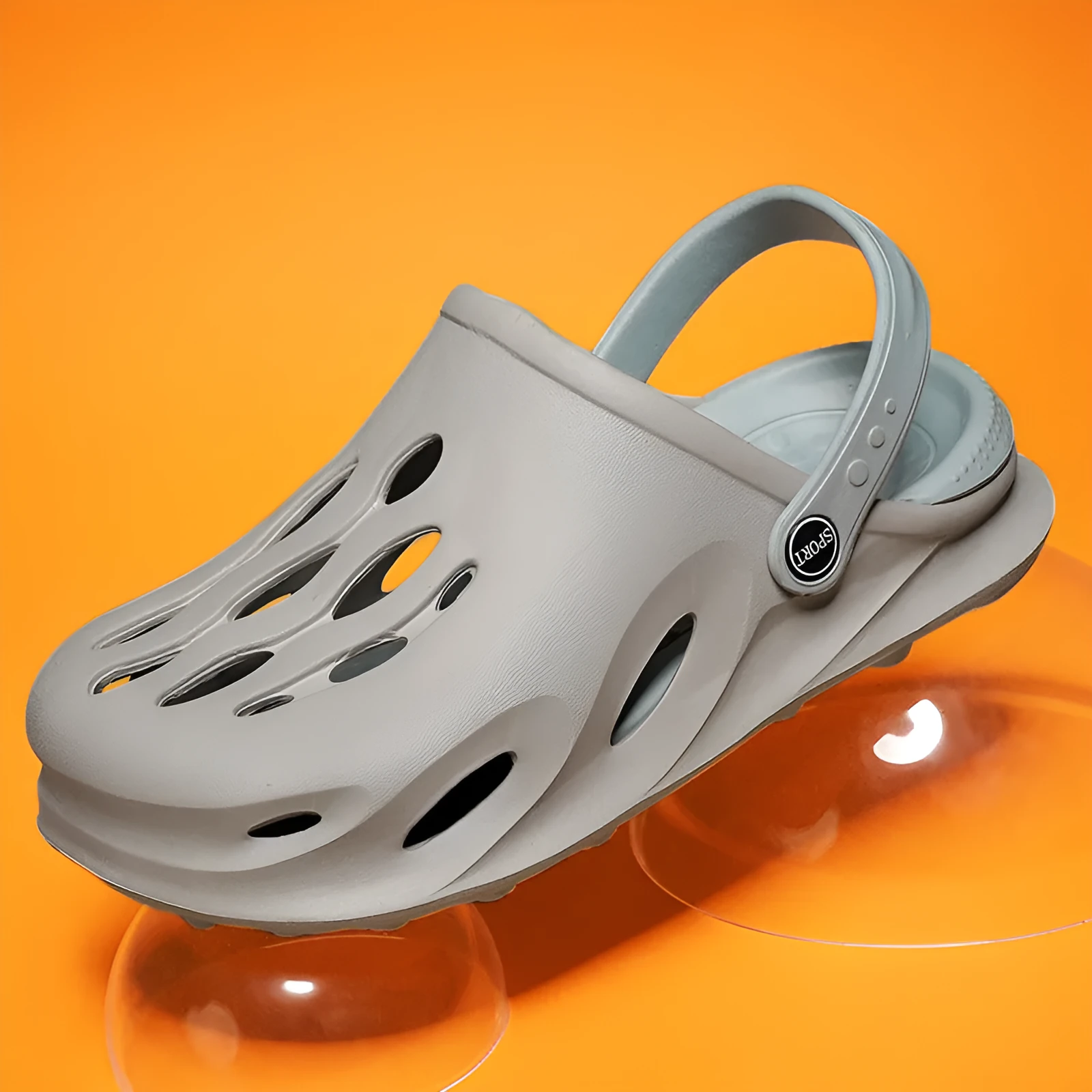 Indoor outdoor dual-use lazy beach sandals for men in gray EVA with injection moulded construction