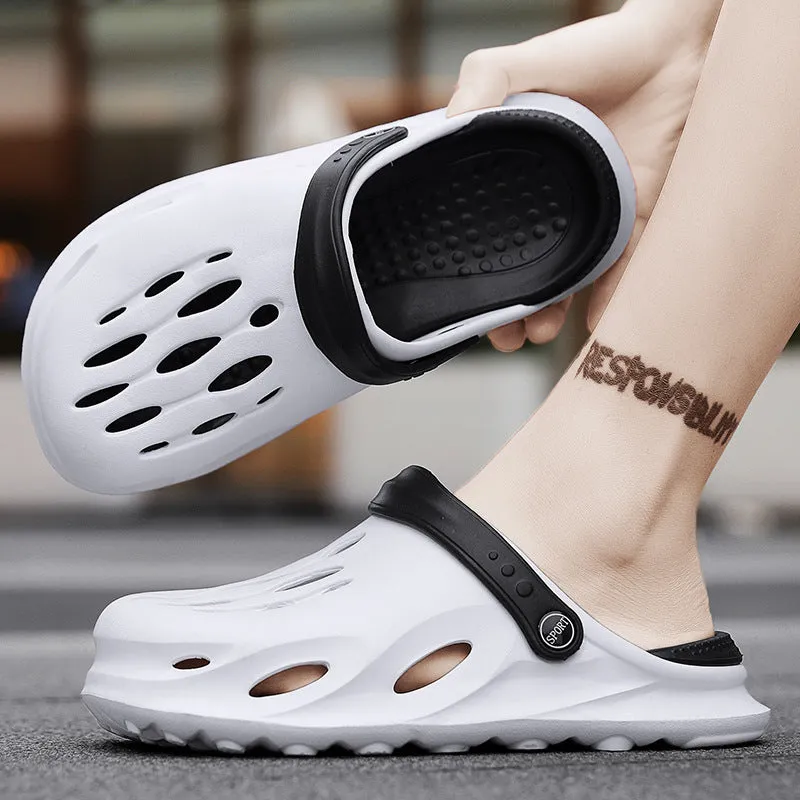 Indoor outdoor dual-use lazy beach sandals for men in gray EVA with injection moulded construction