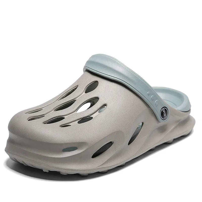 Indoor outdoor dual-use lazy beach sandals for men in gray EVA with injection moulded construction