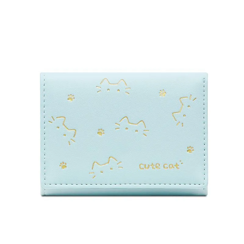 New short folding small wallet for women with cartoon animation print in purple colour