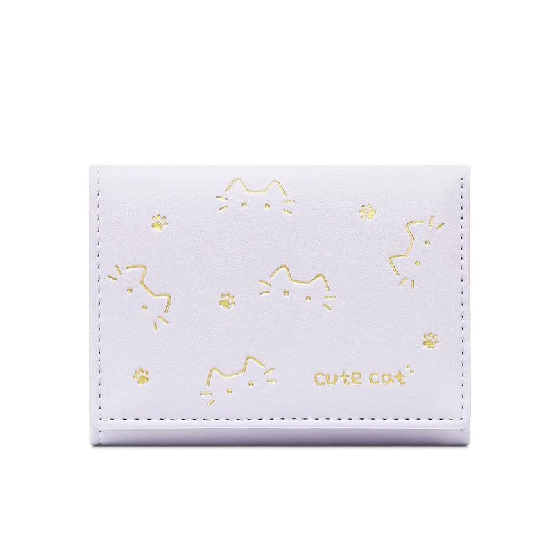New short folding small wallet for women with cartoon animation print in purple colour