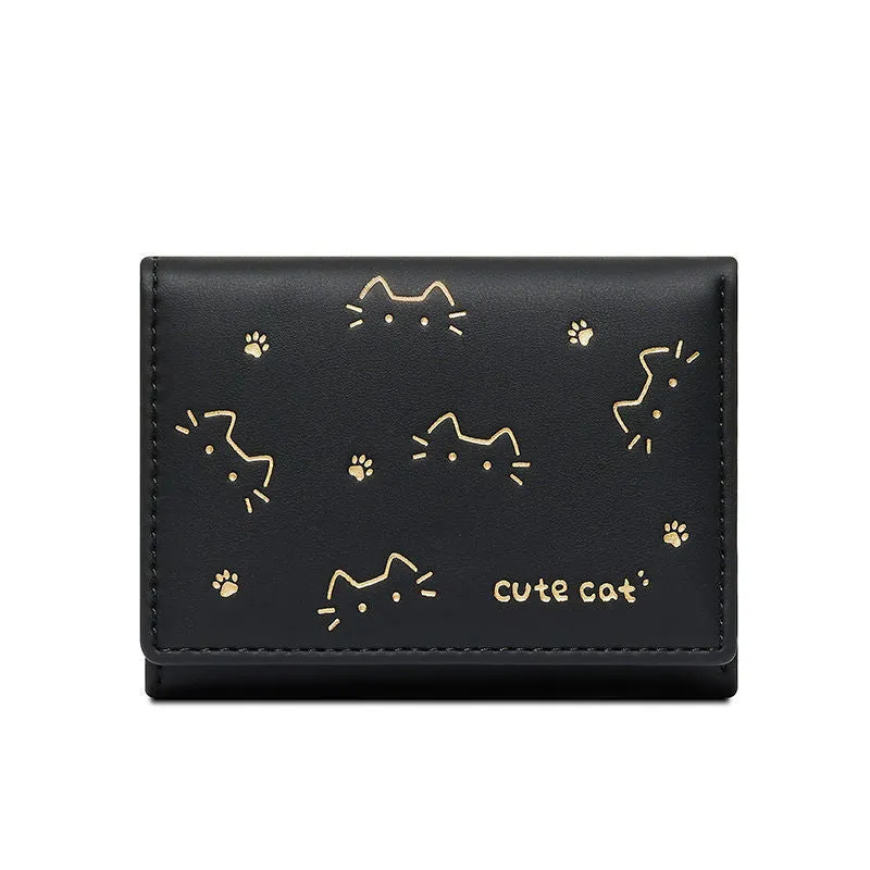 New short folding small wallet for women with cartoon animation print in purple colour