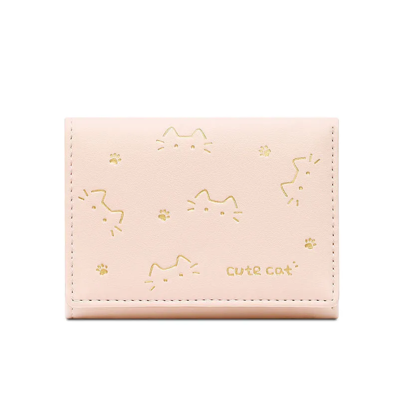 New short folding small wallet for women with cartoon animation print in purple colour