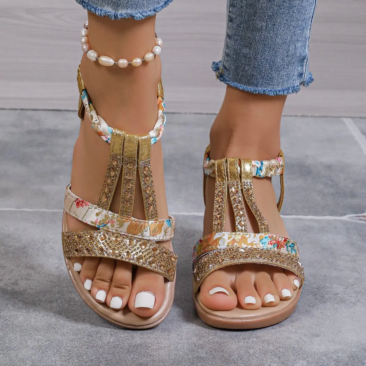 Women's bohemian wedge peep toe sandals elastic slip-on low top in sky blue