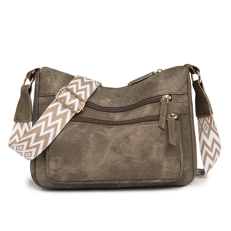 Large capacity one shoulder crossbody bag for women, soft PU leather, waterproof and wear-resistant, outer sandwich pocket, zippered change pocket, available in five colours