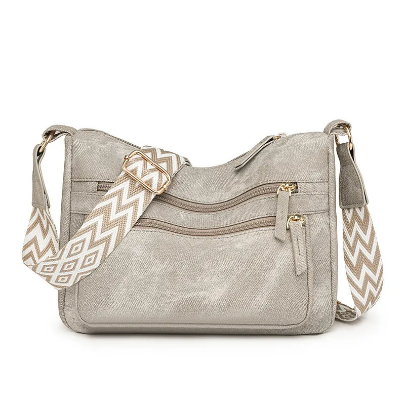 Large capacity one shoulder crossbody bag for women, soft PU leather, waterproof and wear-resistant, outer sandwich pocket, zippered change pocket, available in five colours