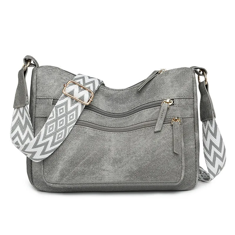 Large capacity one shoulder crossbody bag for women, soft PU leather, waterproof and wear-resistant, outer sandwich pocket, zippered change pocket, available in five colours
