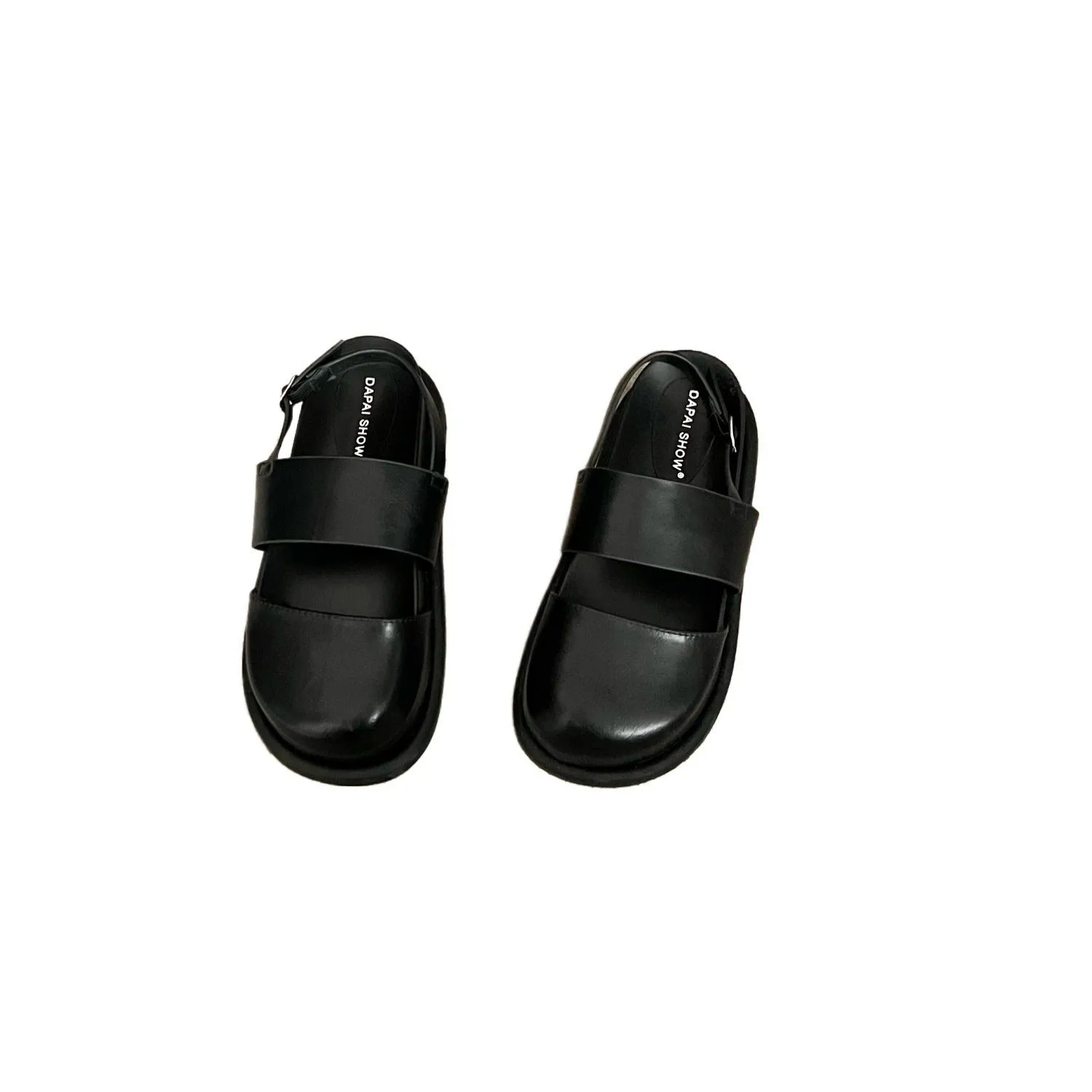 Retro Korean style sandals with an ankle-strap buckle, shown in apricot colour.