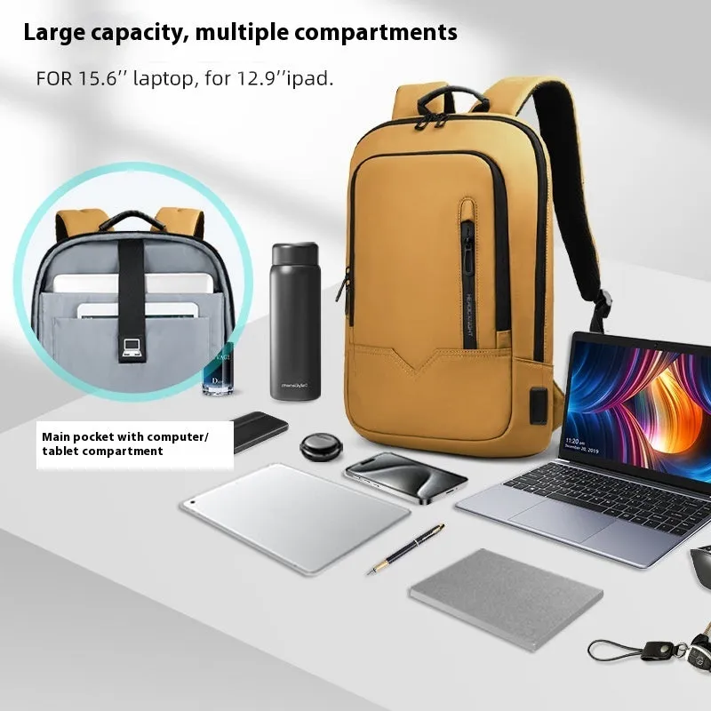 Lightweight small polyester commuter backpack with USB port, shown in a solid colour.