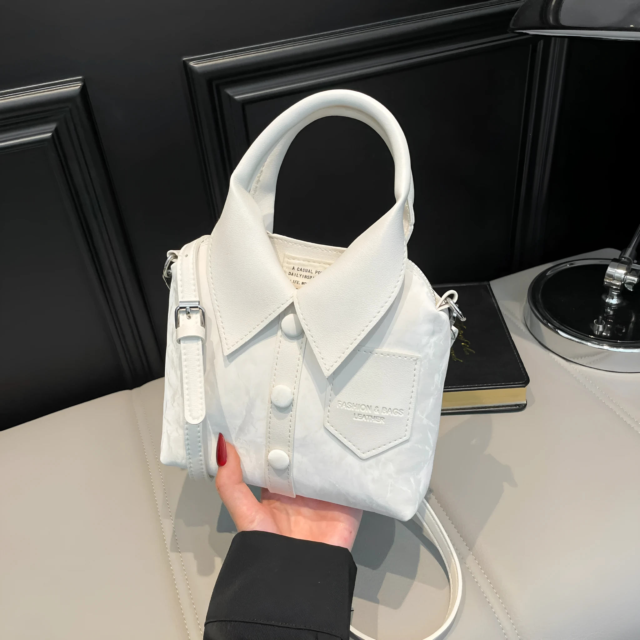 Women's creative messenger bag shirt style PU medium soft square vertical single shoulder strap