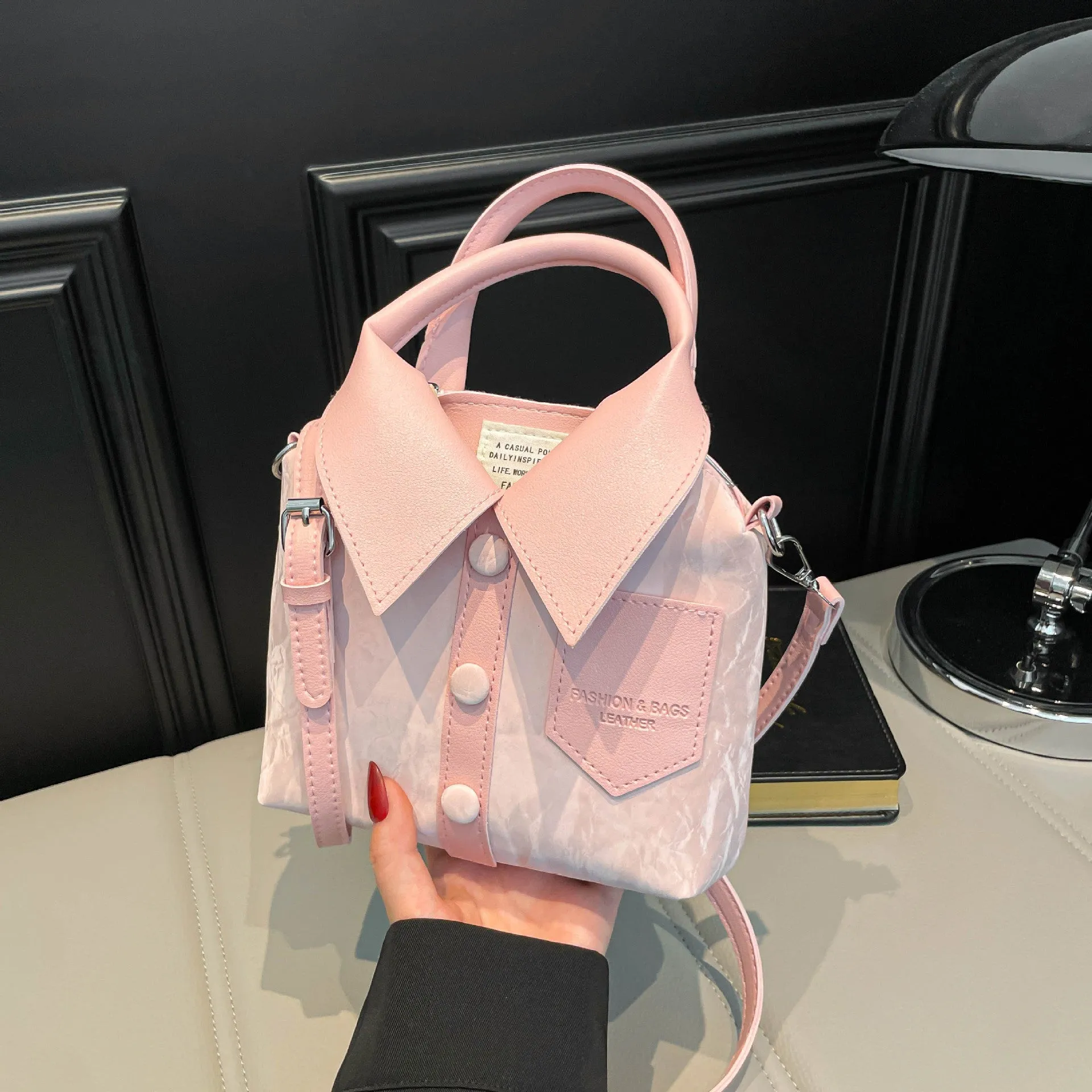 Women's creative messenger bag shirt style PU medium soft square vertical single shoulder strap