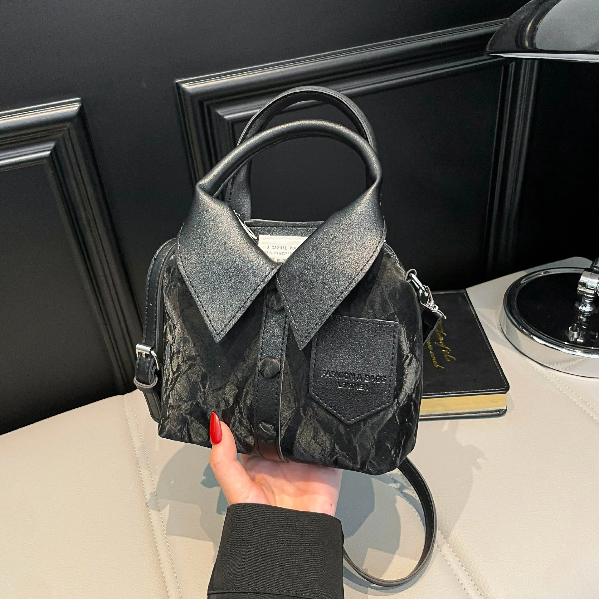 Women's creative messenger bag shirt style PU medium soft square vertical single shoulder strap