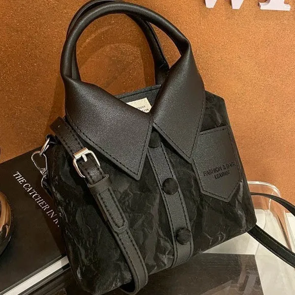 Women's creative messenger bag shirt style PU medium soft square vertical single shoulder strap