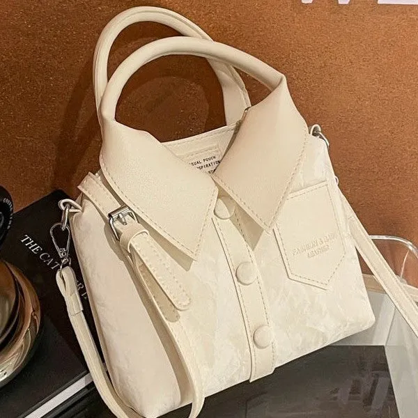 Women's creative messenger bag shirt style PU medium soft square vertical single shoulder strap
