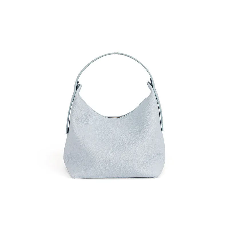 Casual first layer cowhide women's handbag in soft pillow shape with sewing line detail and single shoulder strap