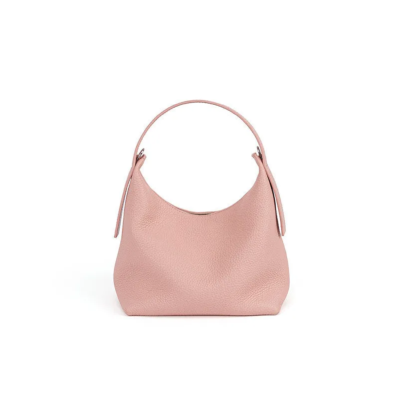 Casual first layer cowhide women's handbag in soft pillow shape with sewing line detail and single shoulder strap