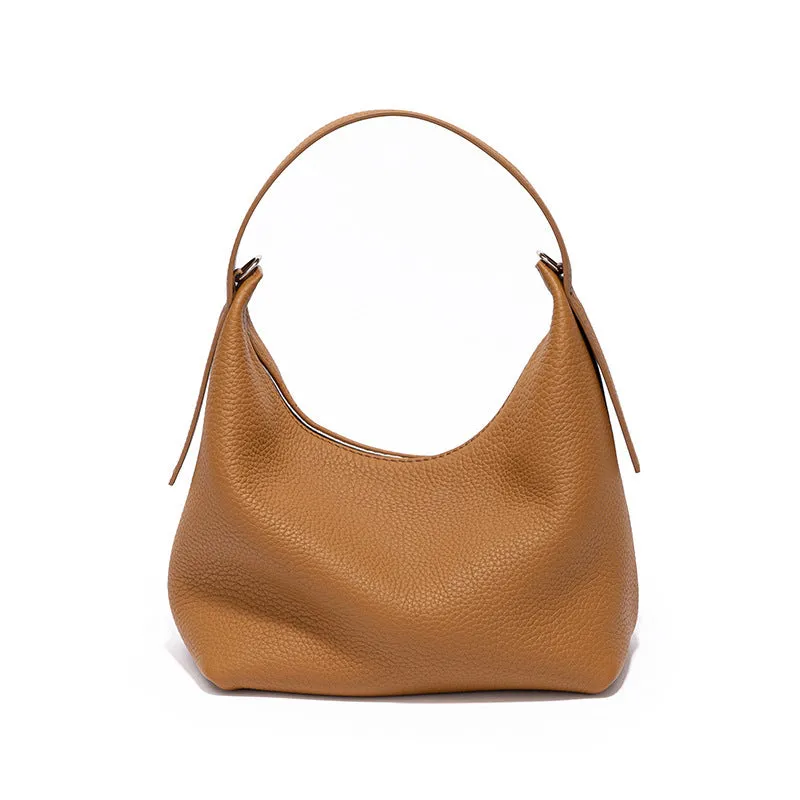 Casual first layer cowhide women's handbag in soft pillow shape with sewing line detail and single shoulder strap