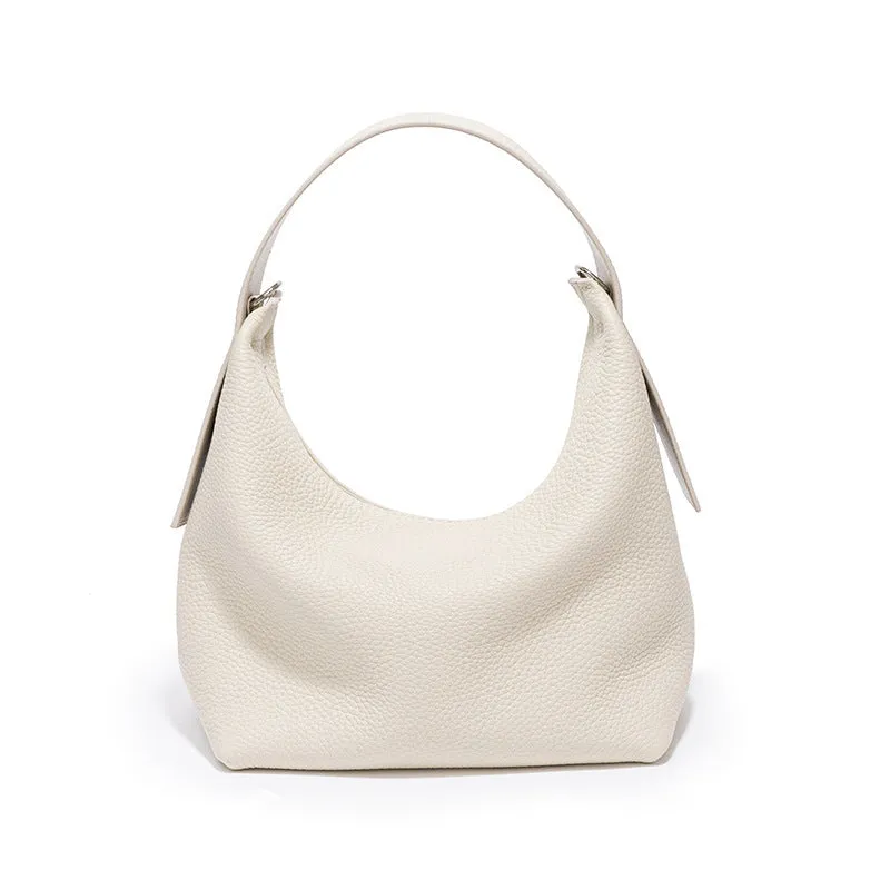 Casual first layer cowhide women's handbag in soft pillow shape with sewing line detail and single shoulder strap