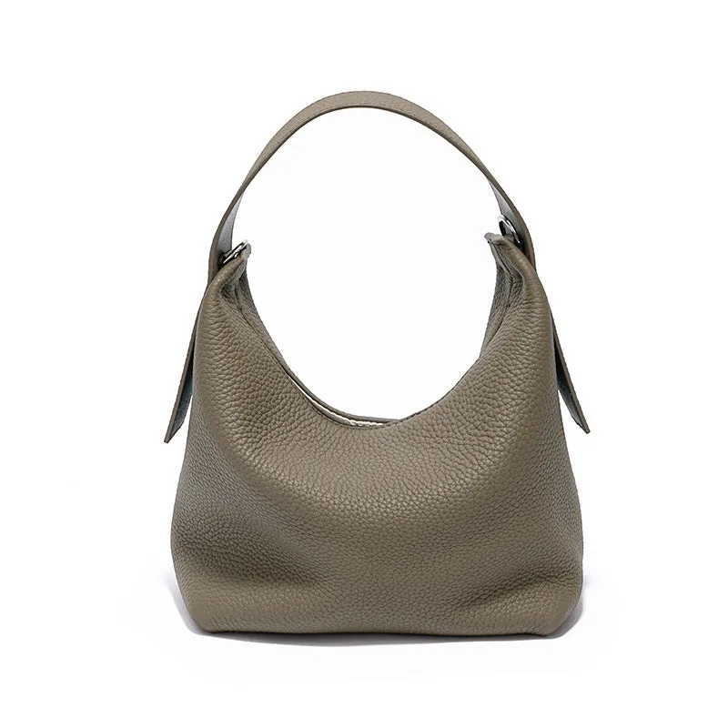Casual first layer cowhide women's handbag in soft pillow shape with sewing line detail and single shoulder strap